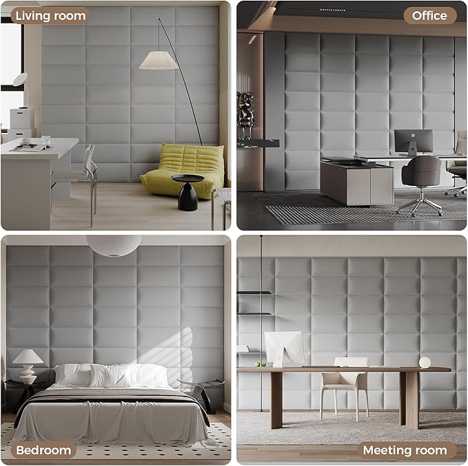 Modern Light Gray Linen-Upholstered Headboard 24x12 Inch 9-Panel Set - Soft Padding for Queen Beds, Easy-Clean Linen Fabric