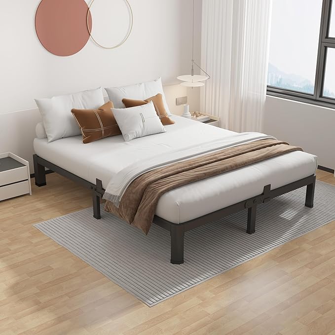 ROIL 7 inch King Size Bed Frame Metal Platform No Box Spring Needed with Round Corner Legs Mattress Stoppers Retainers 3500LBS Heavy Duty Steel Slats Noise-Free Easy Assembly