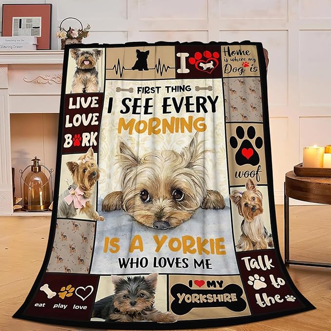Funny Yorkshire Terrier Dog Blanket Soft Cute Kawaii Yorkie Plush Throw Blanket Cozy Lightweight Flannel Stuff Decor Fleece Blanket Gifts for Lovers Girls Boys Kids Adults Women Bed Travel 40"x50"