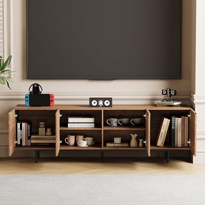 Mid Century Modern TV Stand for 70 Inch TVs, 70.87" Walnut Console with Ample Storage – Stylish Entertainment Center for Living Room or Bedroom