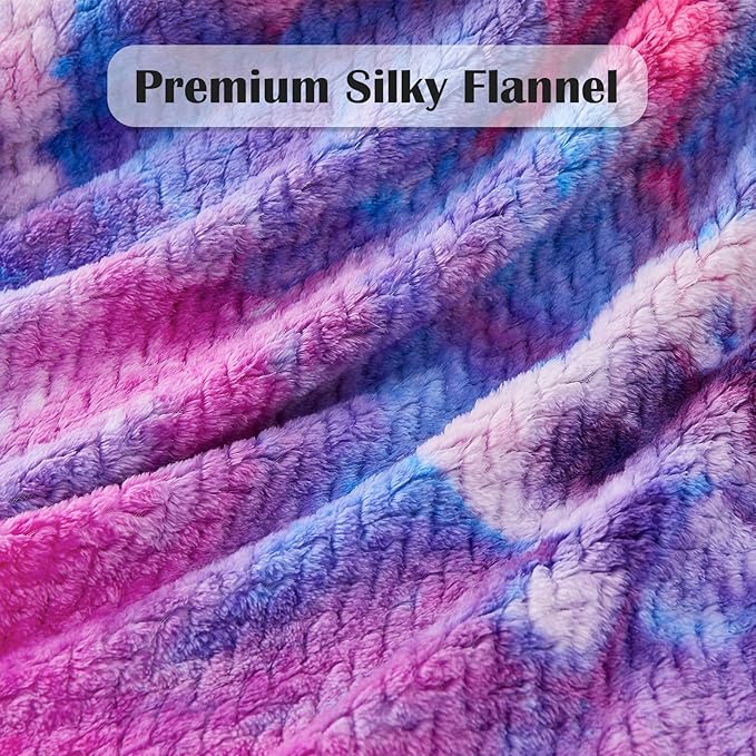 NEWCOSPLAY Super Soft Twin Blanket Deep Purple Rainbow Premium Silky Flannel Fleece Leaves Pattern Lightweight Bed Blanket All Season Use (Deep Purple Rainbow, Twin(60"x80"))
