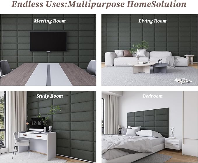 Queen Size Headboard, Upholstered Peel and Stick Wall Mounted Panels for Bed Headboard Queen Size Only, 9PCS Tufted Anti-Collision Interior Panels, 10"x24" Each, Black