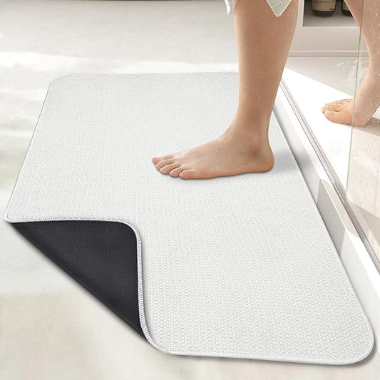 Bath Mat,Ultra Thin Bathroom Rugs,Rubber Bath Mats for Bathroom,No Slip Bath Rugs,Quick Dry,Machine Washable,Low Pile,Absorbent,Shower Outside,Sink,Home Decor Accessories.White,1'5"x2'3"(17x27inch)