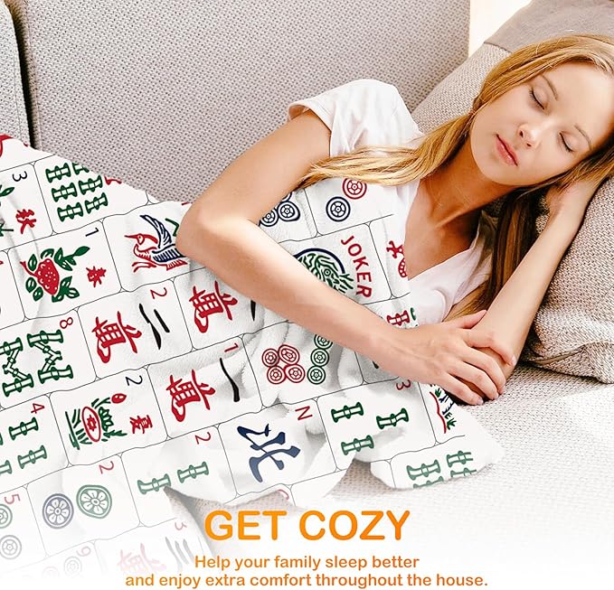 Mahjong Gifts Throw Blanket,Gifts for Women Gilrs Mah Jong Players Lovers,Mahjong Blanket for Office Couch Bed Girls Dorm Bedroom Living Room,50x60 Inches