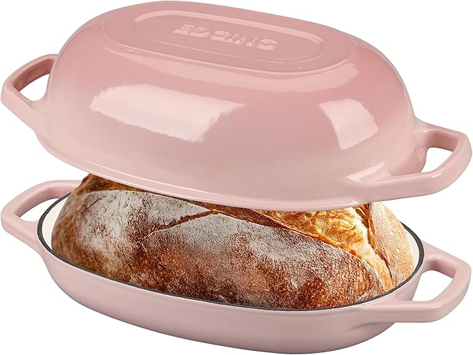 Enameled Cast Iron Dutch Oven Pot with Lid, Oval Dutch Oven for Bread Baking, Bread Oven for Homemade Sourdough Bread Baking, 5qt, Pink
