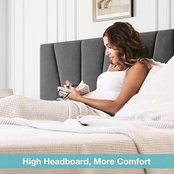 GarveeHome Full Size Bed Frame with Adjustable Headboard and 4 Storage Drawers, Velvet Upholstered Tufted Full Platform Bed Frames with Wooden Slats Support,Full Bedframe No Box Spring Needed, Grey