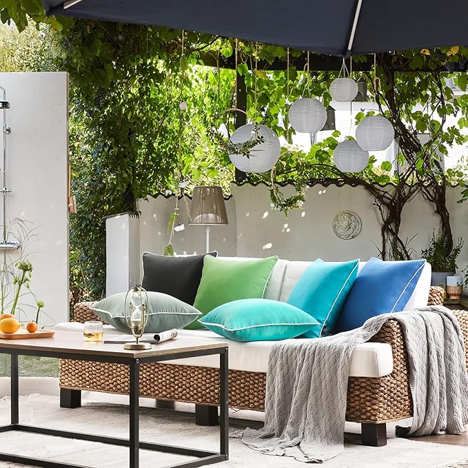 Phantoscope Pack of 2 Outdoor Waterproof Solid Throw Decorative Pillow Cover Decorative Square Outdoor Pillows Cushion Case Patio Pillows for Couch Tent Sunbrella, Forest Green 18x18 inches 45x45 cm