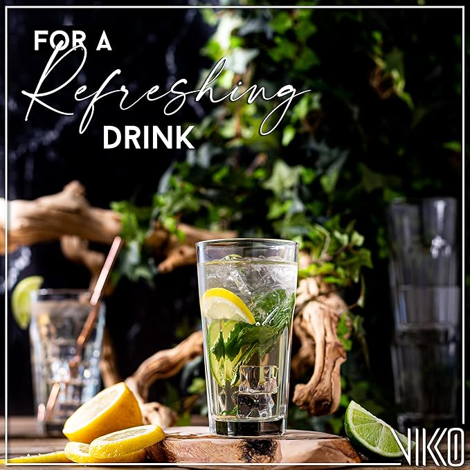 Vikko Drinking Glasses, 11 Ounce Large Glass Cups, Durable Glasses Set of 12, Stackable Water Glass, Highball Heavy Base Tumblers, Dishwasher Safe