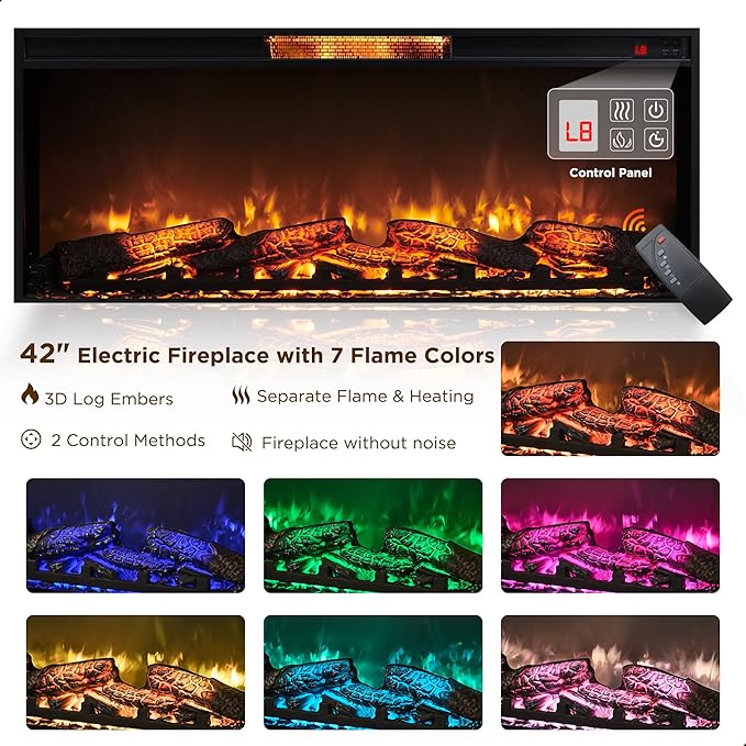 OKD Farmhouse Fireplace TV Stand for 80 Inch TV, Entertainment Center with 42" Fireplace & LED Lights, Modern Media Console Table with Storage Drawers & Cabinets for Living Room, Dark Rustic Oak