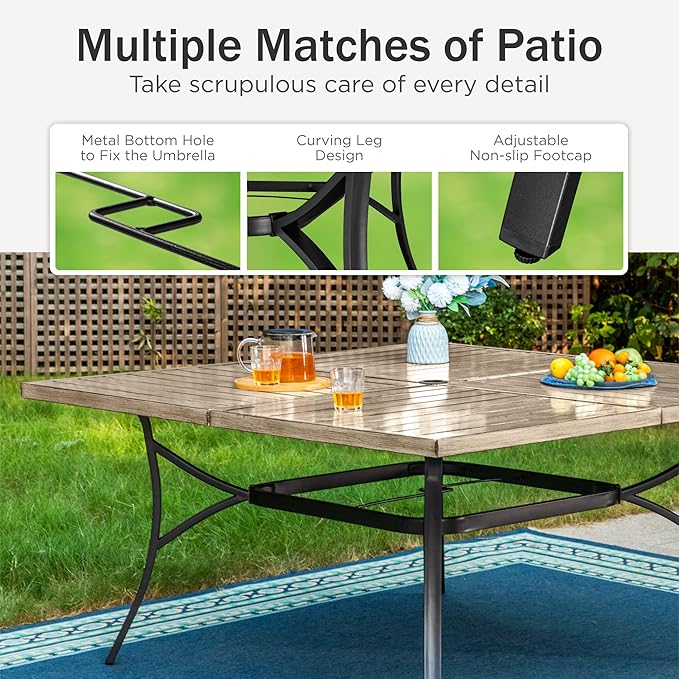 PHI VILLA 9-Piece Outdoor Dining Sets, 60x60 All-Weather Patio Table and Chairs Set for 8, Heavy Duty Patio Table Set Square for Deck, 8 Extra Large Outdoor Swivel Chairs with Thick Cushions