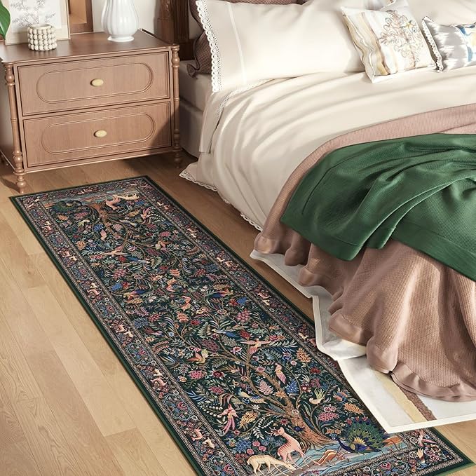 Runner Rug 2x6 Vibrant Tree of Life-Patterned Vintage Kitchen Rugs Non Slip Washable Soft Carpet Runner for Laundry Bedroom Bathroom, Green