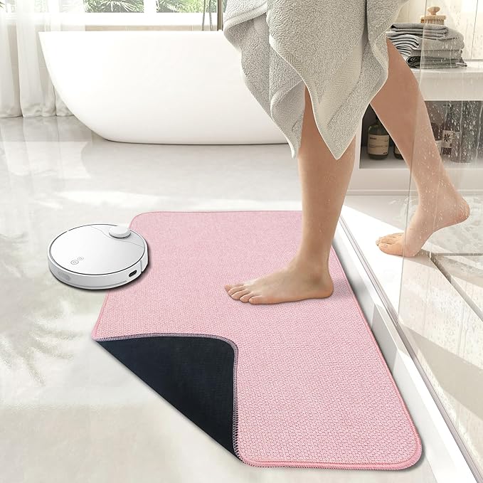 Bath Mat,Ultra Thin Bathroom Runner Rugs,Large Bath Mats for Bathroom,Quick Dry,Non-Slip,Machine Washable,Low Pile,Bath Rug,Shower Outside,Sink,Home Decor Accessories.Pink,1'5"x2'11"（17x35inch）
