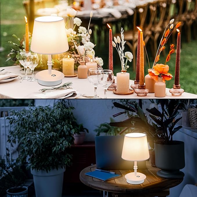 Mini – Cordless LED Table Lamp with Dimmer, Built-in Rechargeable Battery, 3-Level Brightness, Patio Table Lamp, Bedside Night Lamp, Ambient Light for Restaurant (White)