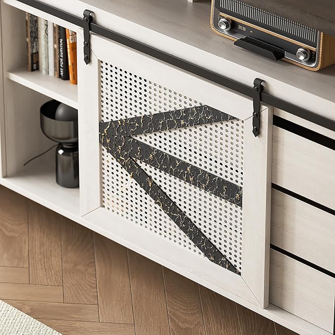 VFK 70 Inch TV Stand for TVs up to 70", Rustic Farmhouse Media Console with Sliding Barn Doors, 6 Drawers, Entertainment Center for Living Room