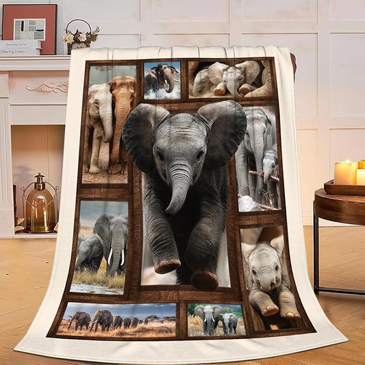 Yibuda Elephant Family Blanket Cute Elephant Flannel Plush Throw Blanket Cozy Wildlife Animal Decor Fleece Stuff Blanket Gifts for Lover Girls Boys Kids Adults Women Bed Travel 40"x50"