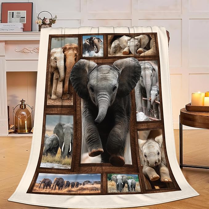 Yibuda Elephant Family Blanket Cute Elephant Flannel Plush Throw Blanket Cozy Wildlife Animal Decor Fleece Stuff Blanket Gifts for Lover Girls Boys Kids Adults Women Bed Travel 50"x60"