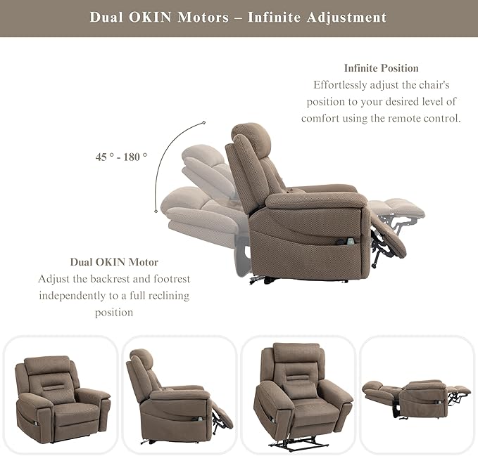 Big Man Power Lift Recliner for Elderly Adults 28 Inch Wide Seat, Lay Flat Lift Chair with Heat Massage, Cup Holder & Wireless Phone Charger, USB Type C Charging, Big Tall 400 lbs