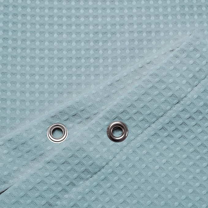 Barossa Design Waffle Weave Shower Curtain Hotel Luxury Spa, 230 GSM Heavy Duty Fabric, Water Repellent, Blue, 71"x72"