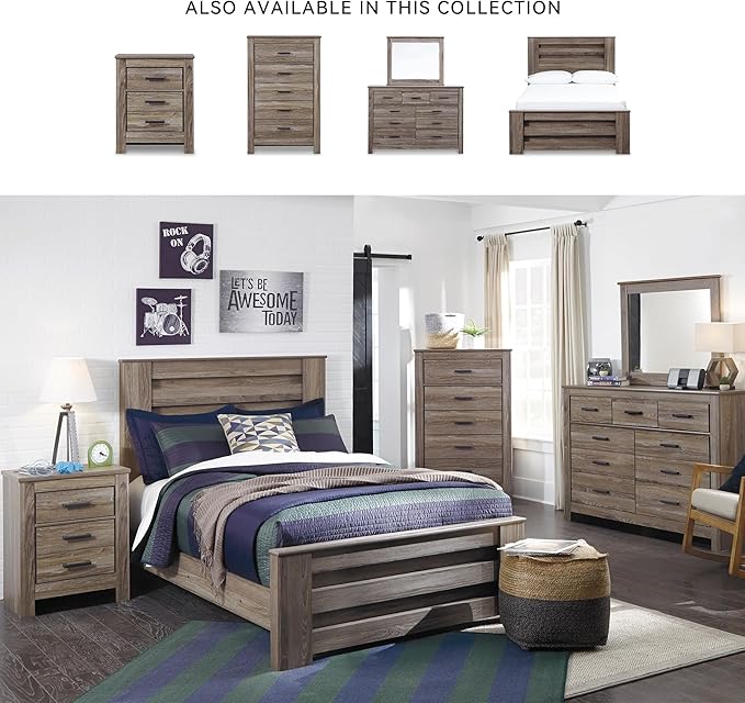 Signature Design by Ashley Zelen Rustic Contemporary 5 Drawer Chest of Drawers, Warm Gray