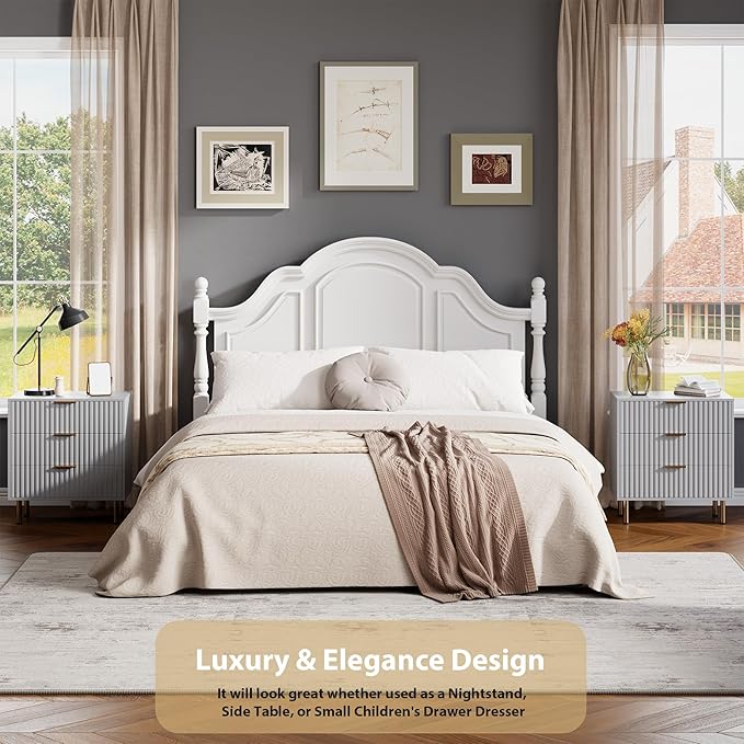 3 Drawer Dresser for Bedroom, Fluted Modern Nightstand with Deep Drawers, Chest of Drawers with Wide Top, Wooden Dresser Organizer, Side Table for Living Room, Hallway, Kids Room, Grey