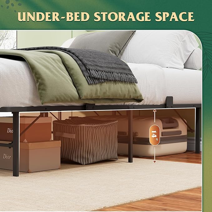 WLIVE Foldable Queen Bed Frames, Metal Platform Bed Frame Queen Size with Heavy Duty Steel Slats, No Box Spring Needed, Easy Assembly, No Noise, Black