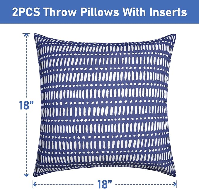 Pack of 2 18x18 Outdoor Pillows, Waterproof Throw Pillows with Inserts, Decorative Patio Pillows for Garden, Couch, Furniture, Sofa, Bed, Living Room(Pebble Dark Blue)