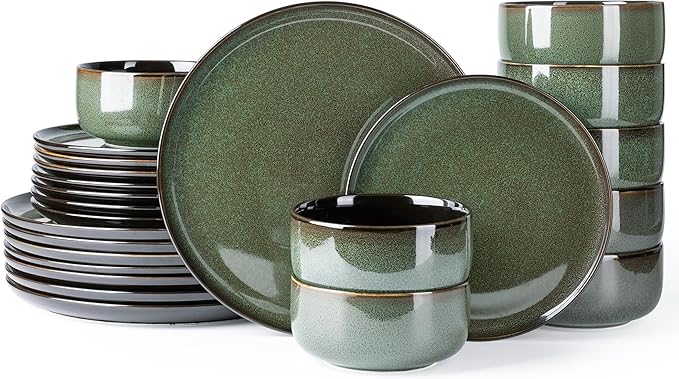LERATIO Ceramic Dinnerware Sets for 8,Stoneware Plates and Bowls Sets,Reactive Glaze Dishes Set,Highly Chip and Crack Resistant | Dishwasher,Microwave & Oven Safe Dishes set,Service for 8-Green(24pcs)
