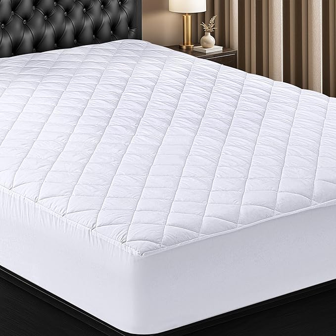 Utopia Bedding Quilted Fitted Mattress Pad, Full XL Size, Elastic Fitted Mattress Topper Protector and Cover Stretches up to 16 Inches Deep, Machine Washable (White)