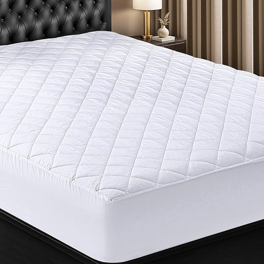 Utopia Bedding Quilted Fitted Mattress Pad, RV King Size, Elastic Fitted Mattress Topper Protector and Cover Stretches up to 16 Inches Deep, Machine Washable (White)