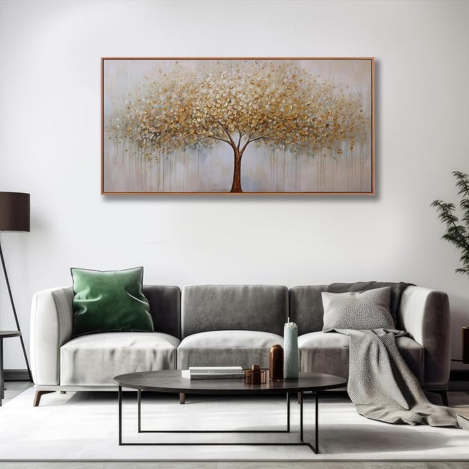 Abstract Wall Art Gold Tree of Life Framed Artwork Canvas Painting Textured Tree Pictures Wall Decor for Living Room Bedroom Dining Room Home Office Decor 20"x40" with Framed