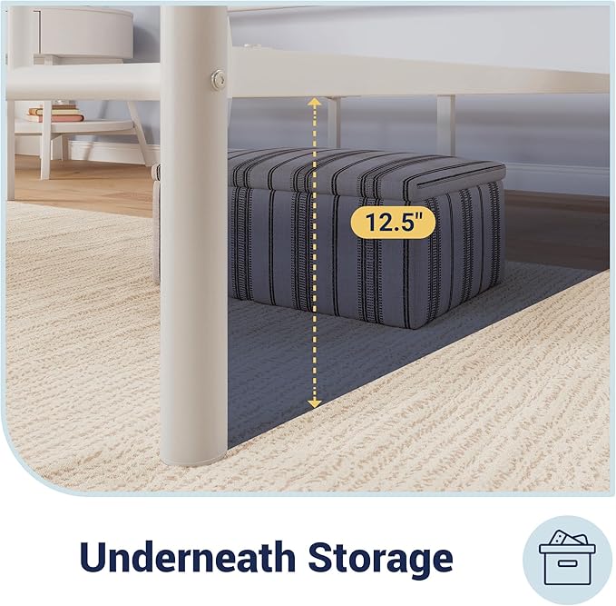 Allewie 14 Inch Full Size Metal Platform Bed Frame with Headboard and Footboard, Underbed Storage, Strong Metal Slats Support, Mattress Foundation, No Box Spring Needed, Easy Assembly, White