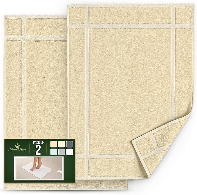 Pearl Linens Pack of 2 100% Cotton Bath Mat 20x30 inches, Soft & Absorbent Quick Dry Bathroom Mat Set, Not Bathroom Rugs, After Shower Mat, Bath Tub Mat, 687 GSM, Machine Washable, Beige