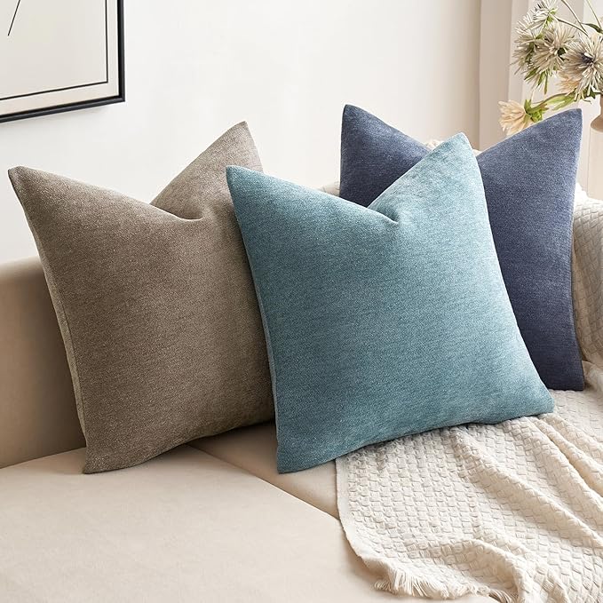 MIULEE Pack of 2 Blue Gray Decorative Pillow Covers 18x18 Inch Soft Chenille Couch Spring Throw Pillows Farmhouse Cushion Covers for Home Decor Sofa Bedroom Living Room