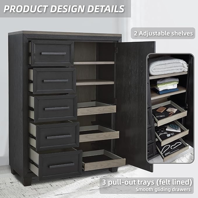 Signature Design by Ashley Foyland Contemporary Door Chest with Felt-Lined Top Drawer, Black