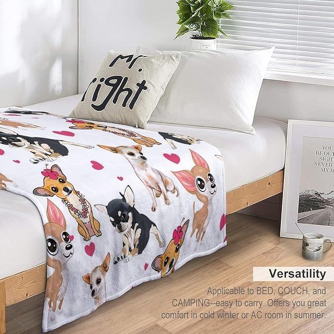 Chihuahua Dog Blanket Chihuahua Gifts for Girls Women Chihuahua Lovers Chihuahua Throw Blanket Kids Adults Soft Warm Cozy Fleece Blanket for Couch Sofa Bed 60"x80"