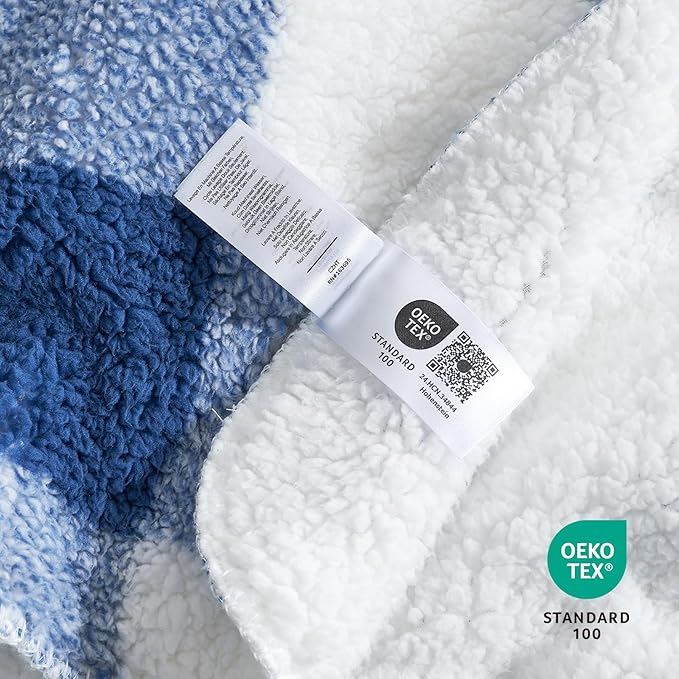 Cozy Bliss Ultra Soft Reversible Double Sherpa Sided Blanket, Buffalo Plaid Throw Blanket Fluffy Thick Warm Plush Fuzzy Blanket for Couch, Bed and Gifts (Navy Blue, 60" x 80")