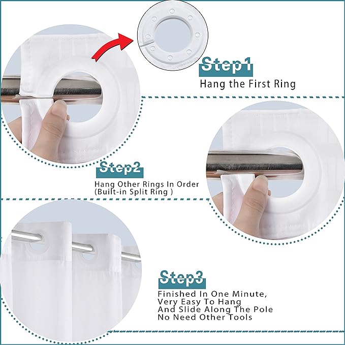 Extra Long No Hook Shower Curtain with Snap in Liner Set, Hotel Luxury White Shower Curtains for Bathroom with See Through Top Window, Waterproof, Washable 71W x 84H