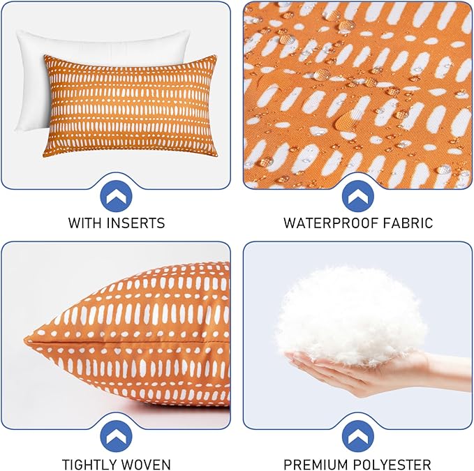 Pack of 2 12x20 Outdoor Pillows, Waterproof Throw Pillows with Inserts, Decorative Lumbar Pillows for Patio, Garden, Couch, Furniture, Sofa, Bed, Living Room(Pebble Orange)