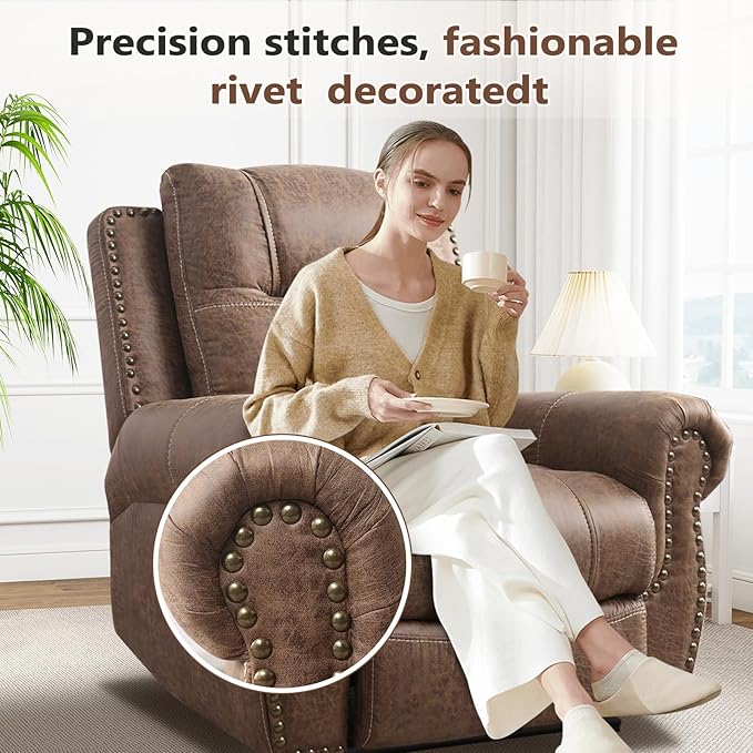 ANJ Electric Power Recliner Chair with USB Ports, Set of 2, Breathable Faux Leather Oversized Recliner with Comfortable Arms, Back and Headrest, Single Sofa for Living Room, Nut Brown