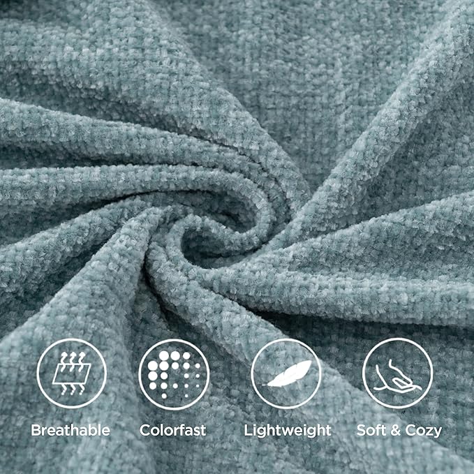 BATTILO HOME Blue Grey Throw Blanket for Couch Bed, Soft Cozy Light Blue Chenille Throw Blanket with Fringe, Lightweight Throw Blanket for Home Decor, 50"x60"