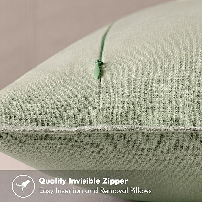 MIULEE Decorative Linen Euro Sham Pillow Covers 24x24 Light Green Boho Farmhouse Neutral Couch Throw Pillows for Bed Pack of 2 Accent Modern Pillowcase Summer Sofa Livingroom Home Decor