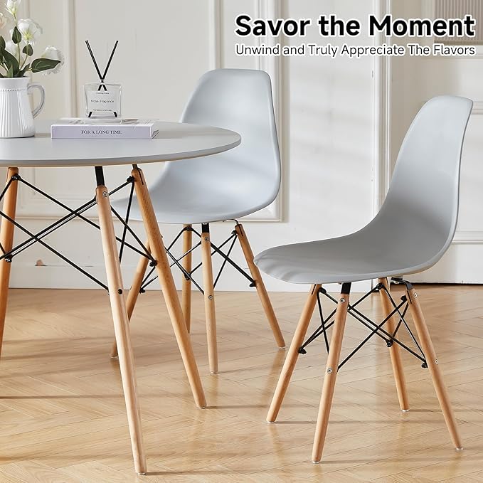 Round Dining Table Set for 4 31.5" Wood Dinner Table Circle Dining Table Kitchen Table Chairs Set of 4 with Wood Strip Base for Kitchen Living Room Space Saving Apartment(Grey)