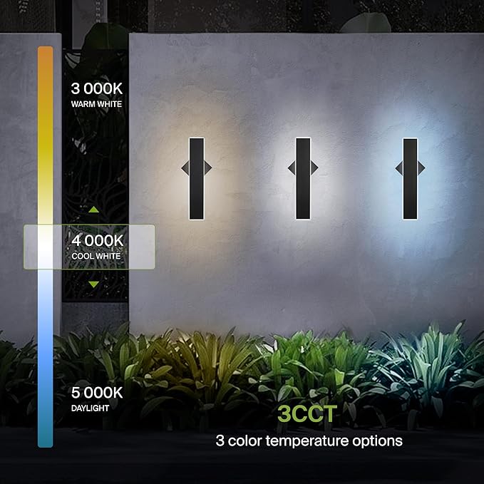 ASD LED 18" Long Wall Mount Light Fixture, Outdoor & Indoor Linear Sconce | 3CCT, Dimmable, Waterproof, Anti-Rust, ETL Listed | 18W 1200LM 3000-5000K 100-277V | Exterior Porch Lighting | Black