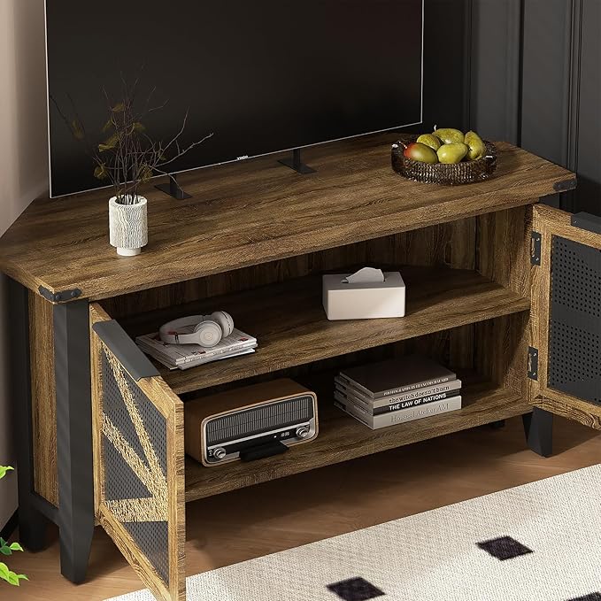 VFK Farmhouse Corner TV Stand for 50 Inch TV, Rustic Entertainment Center with Storage, Space-Saving Media Console Table for Living Room & Bedroom