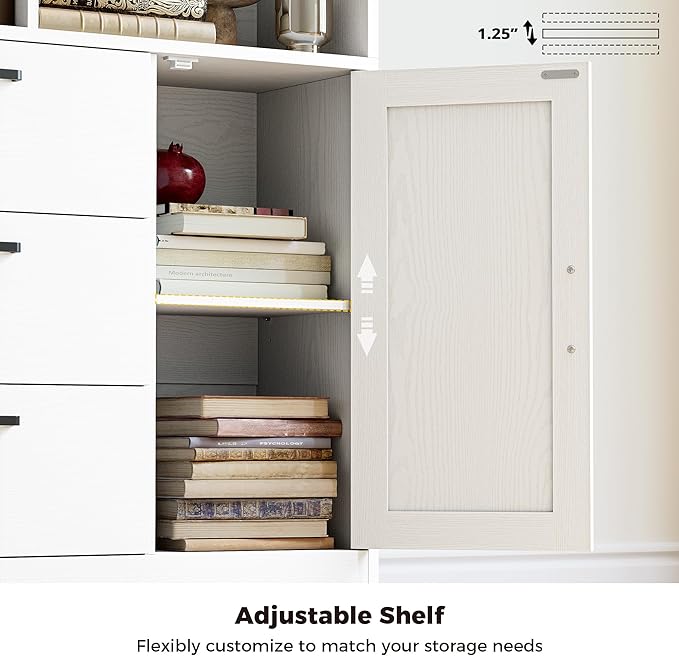 IRONCK Bookshelf with Drawers, 70.9 inch Tall Bookcase with Doors, Bookshelves and Bookcases with Storage, Bookshelf with 6 Open Cubes for Home Office, Living Room, Study, White