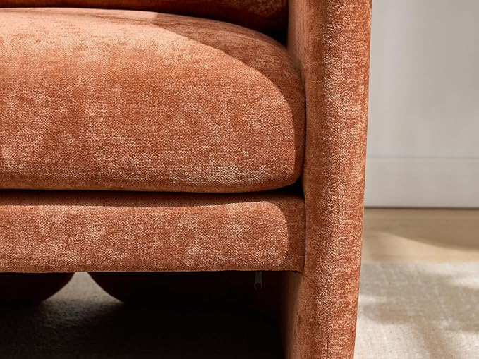 Modern Barrel Accent Chair, Mid-Century Beige Chenille Fabric Armchair for Living Room, Comfy Upholstered Reading Accent Chairs Single Sofa Chair for Bedroom Waiting Room Office,1 PCS, Orange