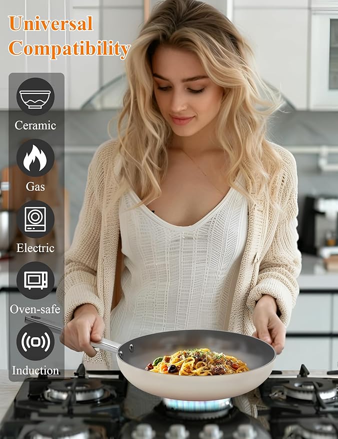 ChefRobot 8 Inch Nonstick Ceramic Frying Pan Healthy Frying Pan Even Heat Distribution Skillet Dishwasher Safe Pan Induction Compatible Ceramic Pan PFOA Free