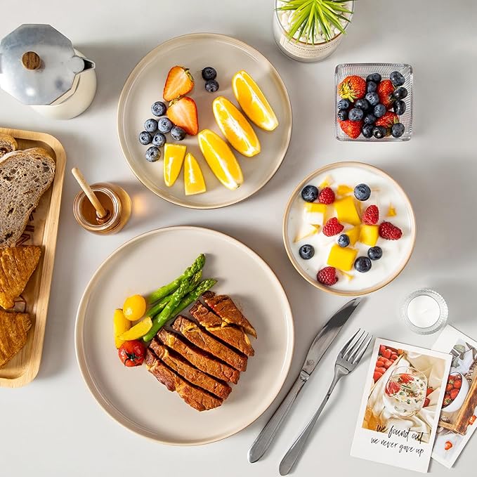 vancasso ONION Ceramic Plates and Bowls Sets, 18 Pieces Grey Dinnerware Sets for Kitchen, Reactive Glaze Dishes Set for 6, Dishwasher and Microwave Safe