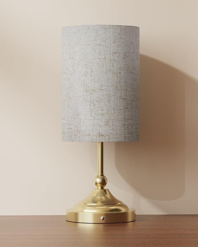 Lightapex Vintage Small Cordless Table Lamps with Stepless Dimming, Portable Rechargeable Bedside Lamps with Touch-Control for Bedroom, Living Room, and Reading, Cylinder(Brassy)