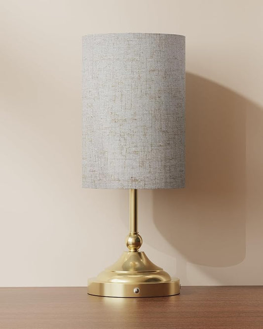 Lightapex Vintage Small Cordless Table Lamps with Stepless Dimming, Portable Rechargeable Bedside Lamps with Touch-Control for Bedroom, Living Room, and Reading, Cylinder(Brassy)